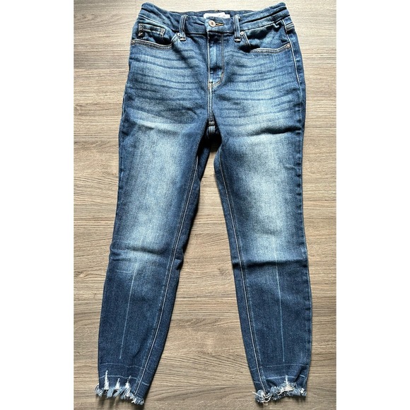KanCan Denim - Womens Kancan Stella Distressed Denim Blue Skinny Jeans Size 7/27 Raw Hem Dark